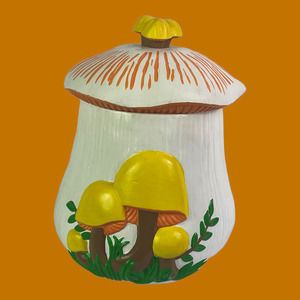 Decorative Mushroom Ceramic Food Storage Jar - Yellow & White